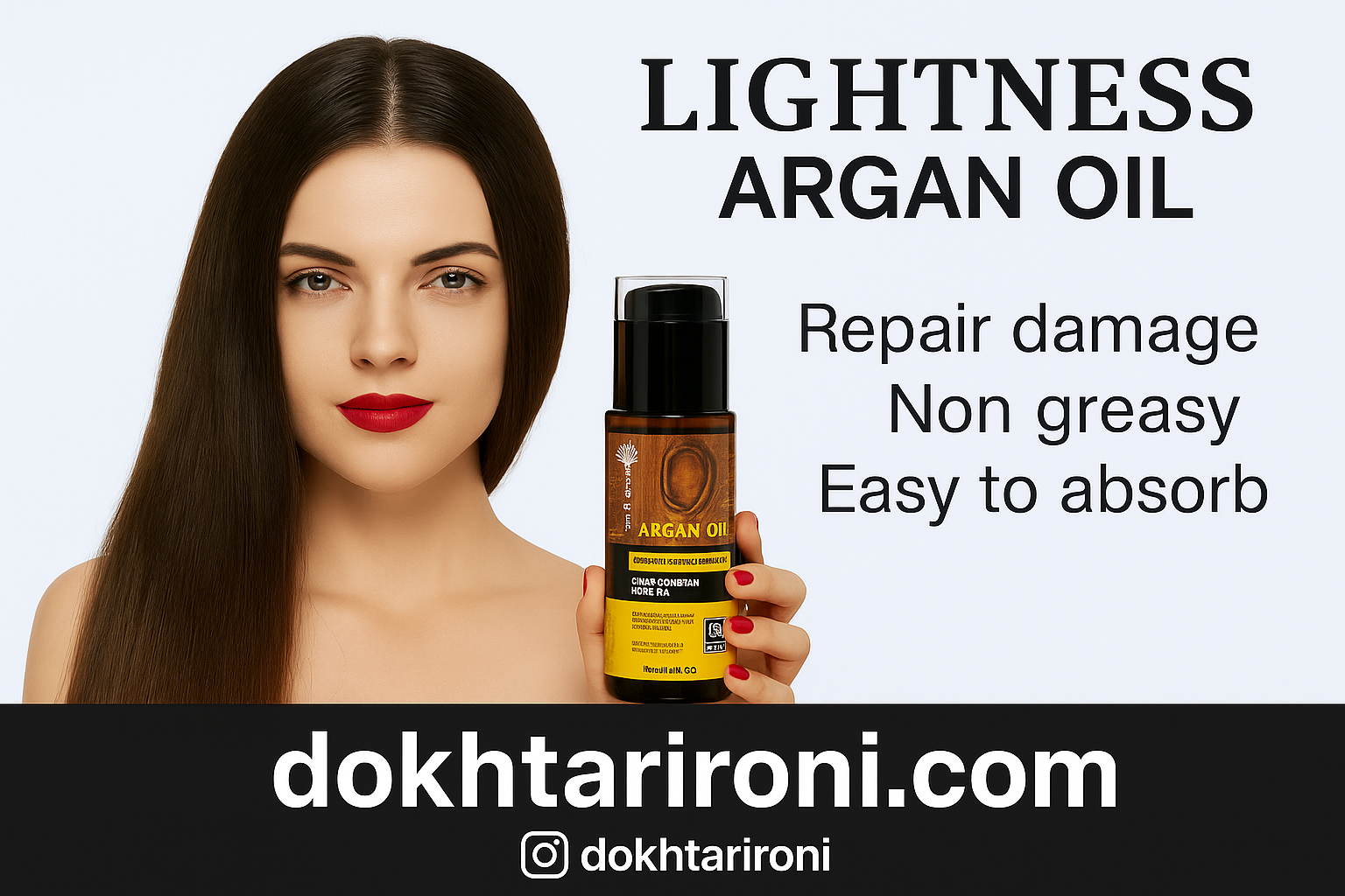 روغن آرگان لایتنس اصل 100 میل Lightness Argan Oil 100ml Repair damage Non greasy Easy to absorb