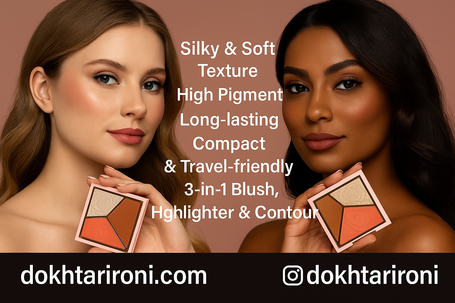 پالت سه کاره هدی موجی شامل رژگونه هایلایتر و کانتور | Hodamoji 3-in-1 Blush Highlighter Contour Palette
