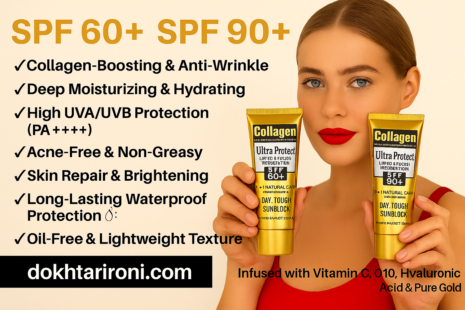 کرم ضد آفتاب وکالی SPF 60+ و SPF 90+ کلاژن‌ساز اصل | Original Wokali Collagen SPF 60+ & SPF 90+ Sunblock Cream