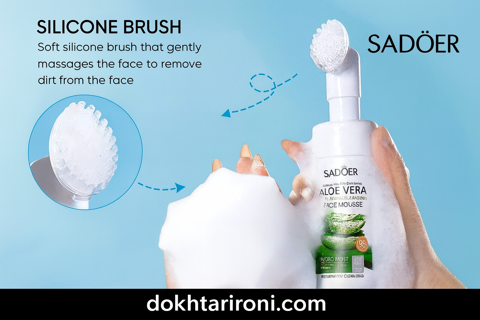 [FA] فوم شستشوی صورت براش دار آلوئه‌ورا سادور ۱۲۰ میل | آبرسان و ضد جوش   [EN] SADOER Aloe Vera Face Cleansing Foam Brush 120ml | Hydrating & Anti-Acne
